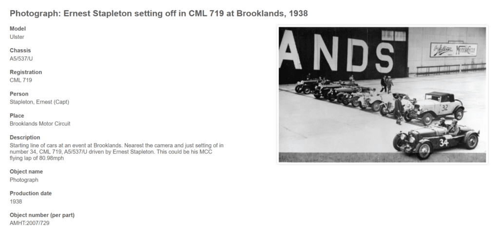 An example of an Online Collection record showing cars lined up for an event at Brooklands in 1938